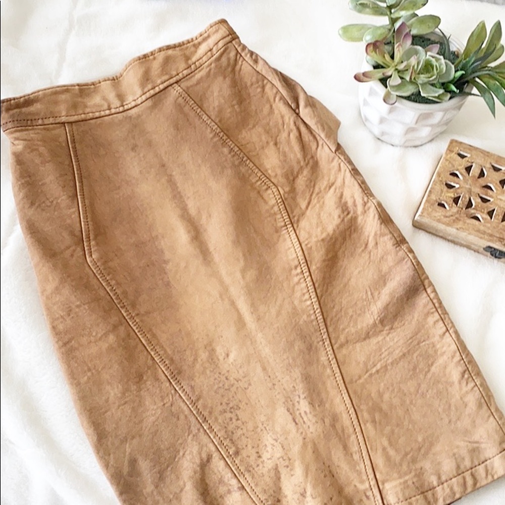 Harley Davidson Tan Suede Leather Pencil Skirt